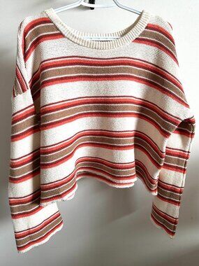 NWOT Others Follow Striped Cropped Pullover Sweater Knit Earthy Boho Slouchy Med